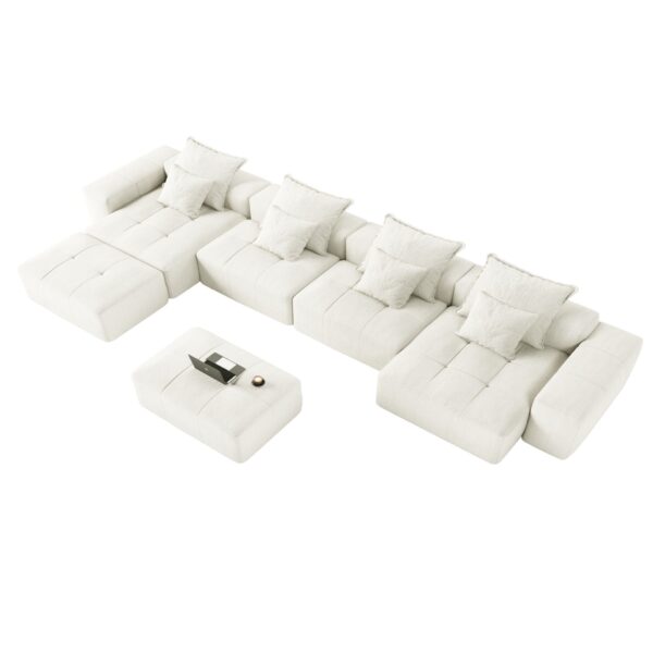 Modern Oversized Modular Sectional Sofa, Sparkling Chenille Fabric Soft Cushion Sofa With 8 Pillows, 8 Pieces Diy Combination Tufted Sofa, No Assembly Required - Beige