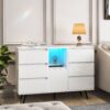 Living Room Sideboard Storage Cabinet With LED Light, Modern Kitchen Unit Cupboard Buffet Wooden Storage Display Cabinet - White - Image 2