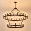 2 Tiers Wagon Wheel Chandelier Wooden Farmhouse 36 Light (24 / 12) Or (12 / 24) Metal Chandeliers 2 Story Light Fixtures Industrial For High Ceiling Living Dining Room Foyer, Adjustable Height - Black - Image 21