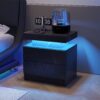 Nightstand LED Bedside Table Cabinet Ligh Modern End Side With 2 Drawers For Bedroom - Black / Gold - Image 5