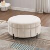 Upholstered Round Ottoman With Reversible Lid, Storage Stool, Channel Tufted Pumpkin Shape Footstool For Living Room, Bedroom And Office - Beige - Image 3