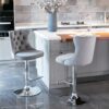 Swivel Velvet Barstools Adjusatble Seat Height From 25-33", Modern Upholstered Chrome Base Bar Stools With Backs Comfortable Tufted For Home Pub And Kitchen Island (Set of 2) - Gray - Image 12