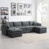 Chenille Modular Sectional Sofa, U Shaped Cloud Couch Set With Double Cushions, 6 Seat Sleeper Sofa Bed With Ottomans, Oversized Indoor Furniture - Dark Gray - Image 9