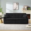 3 In 1 Convertible Sleeper Sofa Bed, Modern Fabric Loveseat Futon Sofa Couch Pullout Bed, Small Love Seat Lounge Sofa Reclining Backrest, Pillows, Pockets, Home Furniture For Living Room - Black - Image 2