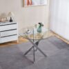 Dining Table With Cross Metal Leg And Tempered Glass, Modern Space Saving Kitchen Table For Living Room Legs - Chrome - Image 2