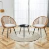 Modern 3 Piece Set, Anti - Spill Round Coffee Table, 2 Rattan Swivel Chairs, Outdoor Patio Furniture For Tea Time - Black / Wood - Image 10