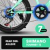 S20101 20" Kids' Bike, Boys Girls Mountain Bike Ages 8-12, 7 Speed Teenager Children Kids' Bicycles, Front Suspension Disc Brake Rear V-Brake, High Steel Frame - Green - Image 4