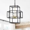4 Light Metal Lantern Tiered Pendant Hanging Light Fixtures, Industrial Farmhouse Adjustable Height Chandeliers For Dining Room Hallway Foyer Entryway (E12 Bulbs Not Included) - Matte Black / Gold - Image 2