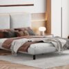 Queen Size Upholstered Platform Bed With 2 Large Headrests And Thick - Beige - Image 13
