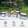 Modern 4 Piece Patio Furniture Set With Acacia Wood Table Top And Beige Cushions - Brown - Image 9