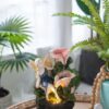 Decorative 3 Tier Tabletop Water Fountain With Fairy And LED Light, Angel Girl With Flower Design, For Indoor Tabletop And Outdoor - Pink / Green - Image 9