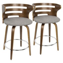 Cosini - Mid-Century Modern Fixed Height Counter Stool With Footrest With Swivel (Set of 2) - Walnut / Gray / Chrome