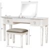 Elegant Mirrored Vanity Desk Set With Drawers And Flip Up Mirror, Silver Finish, Glass And Wood - White - Image 3