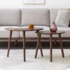 Center Table Low Table 100% Solid Oak Wood Top Plate Desk Pebble Shaped Natural Wooden Coffee Table - Walnut - Image 7