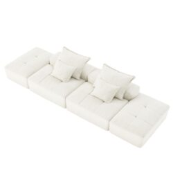 Modern Oversized Modular Sectional Sofa With 2 Ottoman And 2 Seat, Sparkling Chenille Fabric Soft Cushion Sofa With 4 Pillows, 4 Pieces Diy Combination Tufted Sofa, No Assembly Required - Beige