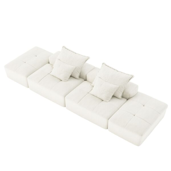 Modern Oversized Modular Sectional Sofa With 2 Ottoman And 2 Seat, Sparkling Chenille Fabric Soft Cushion Sofa With 4 Pillows, 4 Pieces Diy Combination Tufted Sofa, No Assembly Required - Beige