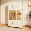 Portable Wardrobe Closet Storage Organizer With 9 Magnetic Doors - Cream White - Image 5