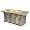 54" Propane Gas Fire Pit Table, 50000 Btu Rectangular Steel Fire Pit With Imitation Wood Grain For Outside Patio Deck Garden Courtyard - Light Beige - Image 8