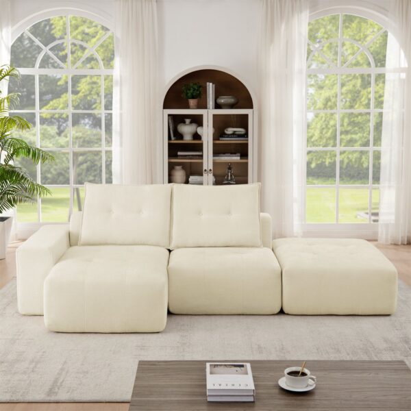 Modular Sectional Sofa Couch, L Shaped Linen Floor Couch Set, Wide Deep Seat Convertible For Living Room Or Office - Beige