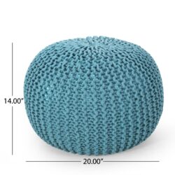 Moro - Contemporary Pouf With Knit Weave Design - Aqua