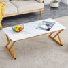 Modern Marble Pattern Coffee Table With Metal Legs, Sintered Stone Surface - White / Gold - Image 3