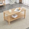 Modern 2 Tier Coffee Table For Living Room Furniture, Rectangular Center Table With Open Storage Shelf, Rounded Rubberwood Legs, Stable And Durable - Burly Wood - Image 7