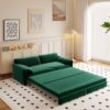 Queen Pull Out Sofa Bed, 3 In 1 Convertible Sleeper Sofa With Side Storage Multifunctional Velvet Loveseat Bed For Living Room - Green - Image 4