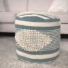 Diamond - Handcrafted Fabric Cylindrical Pouf - White / Teal - Image 2