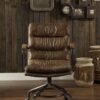 Harith - Vintage Top Grain Leather Office Chair - Brown - Image 3