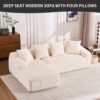 Compression Sofa: Combining Chaise Longue With 3 Seater, Corduroy Fabric, Full Sponge Compression Sofa, Combined Sofa With 4 Pillows For Living / Home Furniture / Apartment - White - Image 4