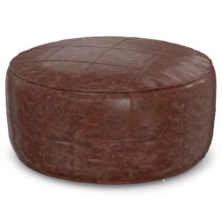 Connor - Round Coffee Table Pouf - Distressed Brown