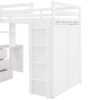 Twin Size Loft Bed With Drawers, Desk, And Wardrobe - White - Image 12