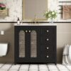 Bathroom Vanity With Two Soft Close Doors, Adjustable Shelves And Three Drawers - Black - Image 3