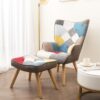 Accent Chair With Ottoman, Living Room Chair And Ottoman Set, Comfy Side Armchair For Bedroom, Creative Splicing Cloth Surface - Colorful - Image 3