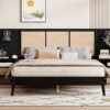 Queen Size Bed Frame With 2 Nightstands Elegant Design With Lamps - Black - Image 16