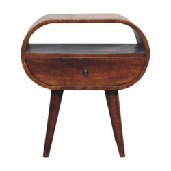 Large Circular Open Bedside Table - Brown