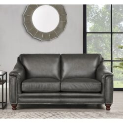 Belfast-Top Grain Leather Loveseat - Gun Ash