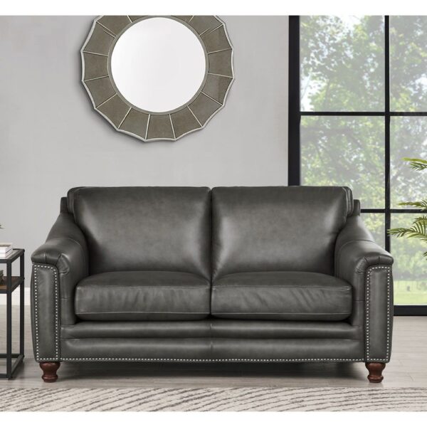 Belfast-Top Grain Leather Loveseat - Gun Ash