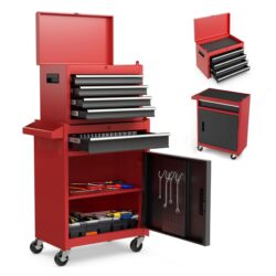 Tool Chest, 5 Drawer Rolling Tool Storage Cabinet With Detachable Top Tool Box, Liner, Universal Lockable Wheels, Adjustable Shelf, Locking Mechanism, Metal Tool Cart For Garage Workshop - Red