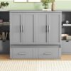 Queen Size Murphy Bed With Shelves, Drawers And USB Ports - Gray - Image 17