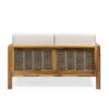 Outdoor 4 Seater Acacia Wood Chat Set With Wicker Accents And Cushions - Teak / Mixed Brown / Beige - Image 11