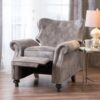 Accented Push Back Recliner Chair With Rolled Arms, Cocooning Comfort - Brown Gray - Image 14
