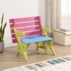 Kids Multi Functional Arm Chair Table 2 Benches All In 1 Set Wood - Blue / Pink - Image 4