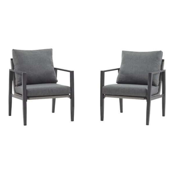 Modern Aluminum Lounge Chair Set With Rope Accents And Cushions For Indoor / Outdoor Spaces - Gray
