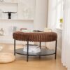 Upholstered Round Ottoman Coffee Table Foot Rest With Metal Legs - Brown - Image 4