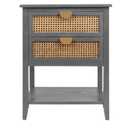2 Drawer Side Table - Natural Rattan - End Table - Suitable For Bedroom, Living Room, Or Study - Gray