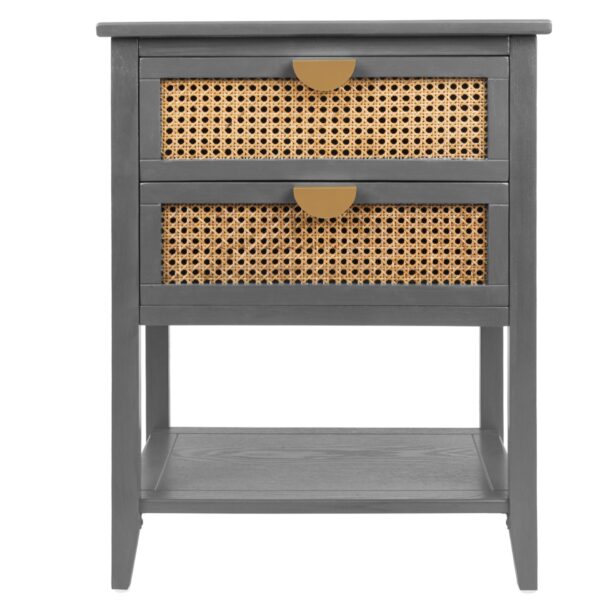 2 Drawer Side Table - Natural Rattan - End Table - Suitable For Bedroom, Living Room, Or Study - Gray