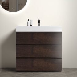 Alice - 36" Bathroom Vanity With Sink, Large Storage Freestanding Bathroom Vanity For Modern Bathroom, One-Piece Sink Basin Without Drain And Faucet - White / Walnut