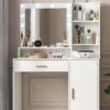 Vanity Desk With Mirror & Light, Large Drawer Three Level Storage Dresser, 3 Lighting Modes Adjustable Brightness, Bedroom Dressing Table - White - Image 3