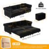 3 In 1 Pull Out Sofa Bed, Convertible Sleeper Sofa Bed, King Size Sofa Bed, Chaise Lounge, Velvet T3 Seater Sofa With Movable Ottoman, Tufted Design - Black - Image 10